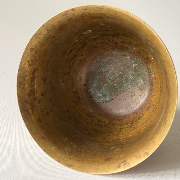 Vintage Solid Brass Floral Planter Hand Painted Flower Pot Rustic Boho Decor - Picture 3 of 7